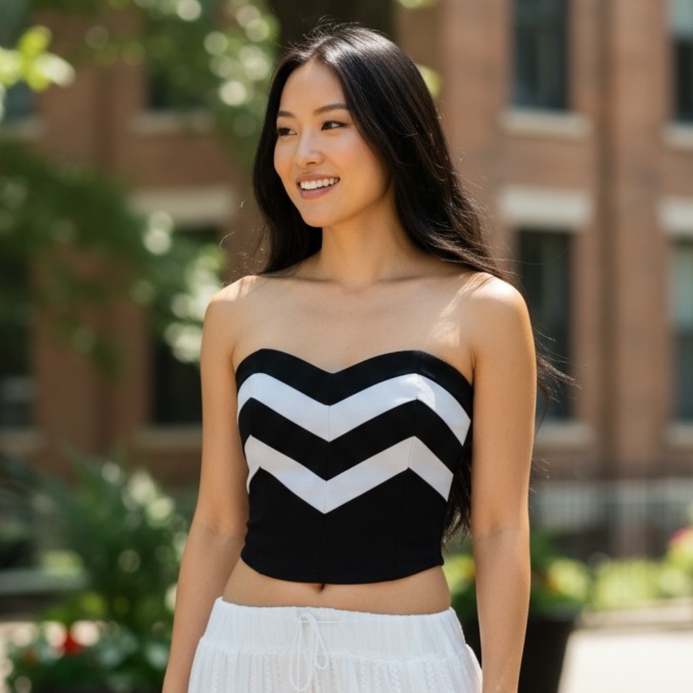 Charlotte Russe Monochrome Chevron Crop Top